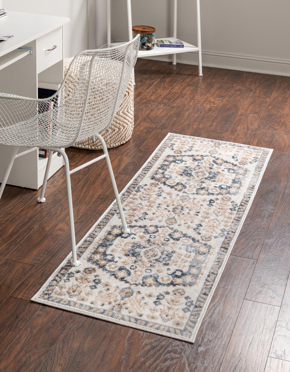 Cream 2' 7 x 10' Oxford Runner Area Rug Traditional Design 100% Polypropylene Carpet for Living Room, Bedrooms, Dining, Office for Sale at Rug Engine
