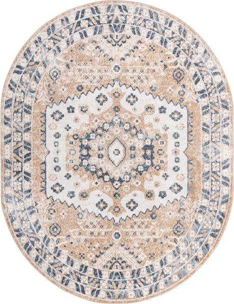 Beige 8' x 10' Oxford Oval Area Rug