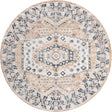 Beige 7' x 7' Oxford Round Area Rug Traditional Design 100% Polypropylene Carpet for Living Room, Bedrooms, Dining, Office for Sale at Rug Engine