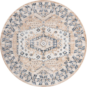 Beige 7' x 7' Oxford Round Area Rug