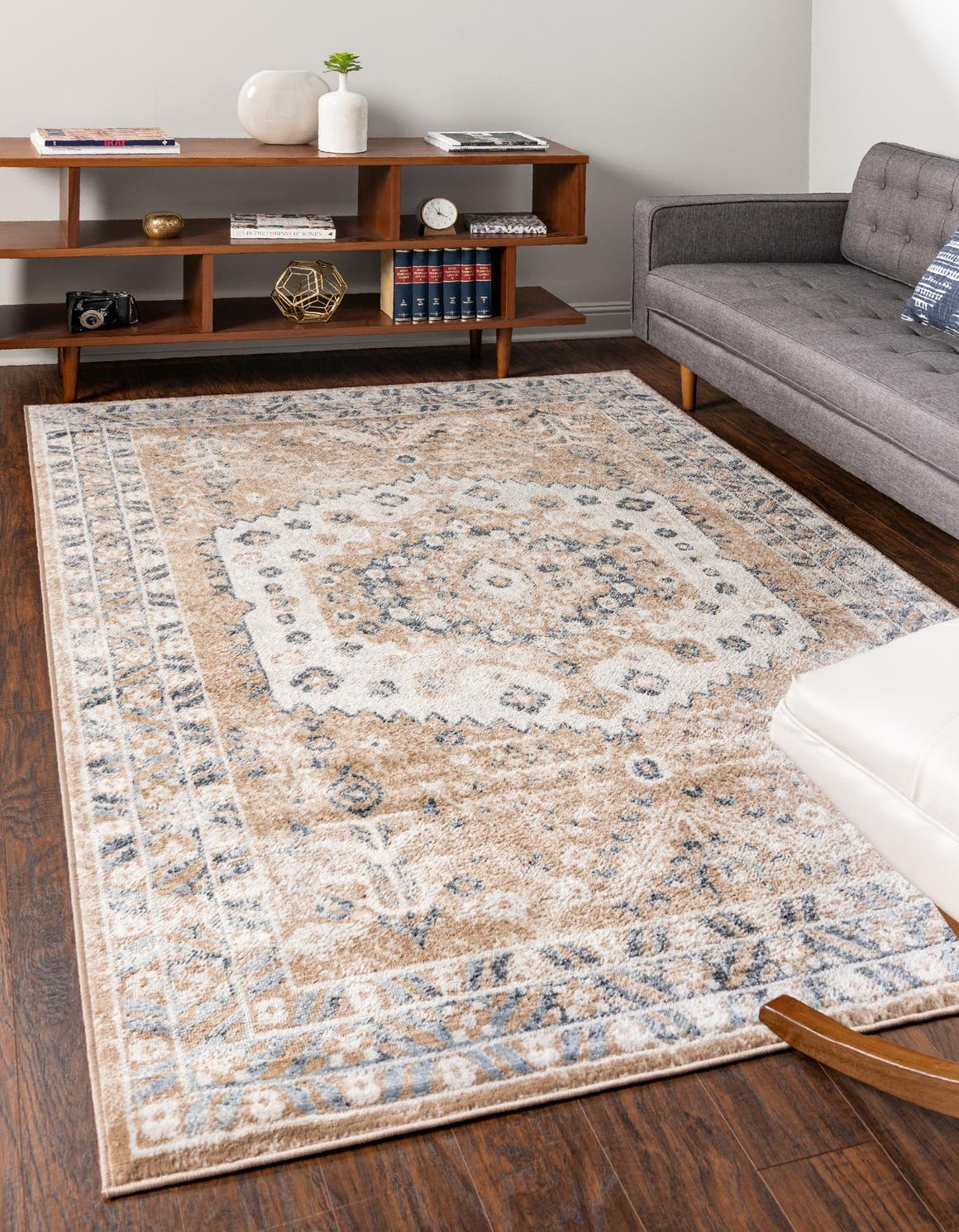 Beige 4' x 6' Oxford Rectangle Area Rug Traditional Design 100% Polypropylene Carpet for Living Room, Bedrooms, Dining, Office for Sale at Rug Engine