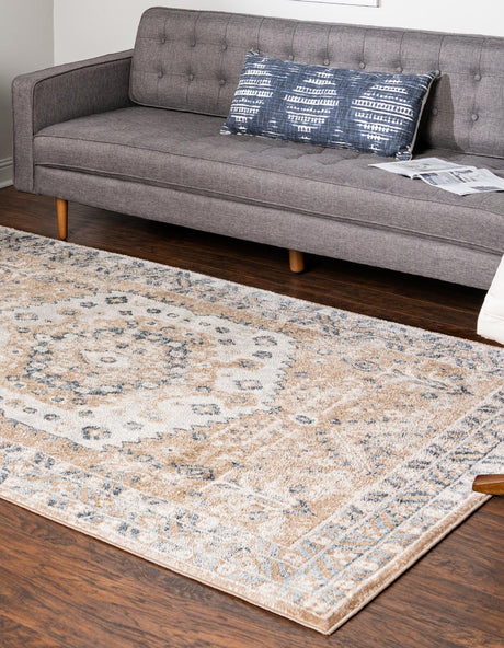Beige 4' x 6' Oxford Rectangle Area Rug Traditional Design 100% Polypropylene Carpet for Living Room, Bedrooms, Dining, Office for Sale at Rug Engine