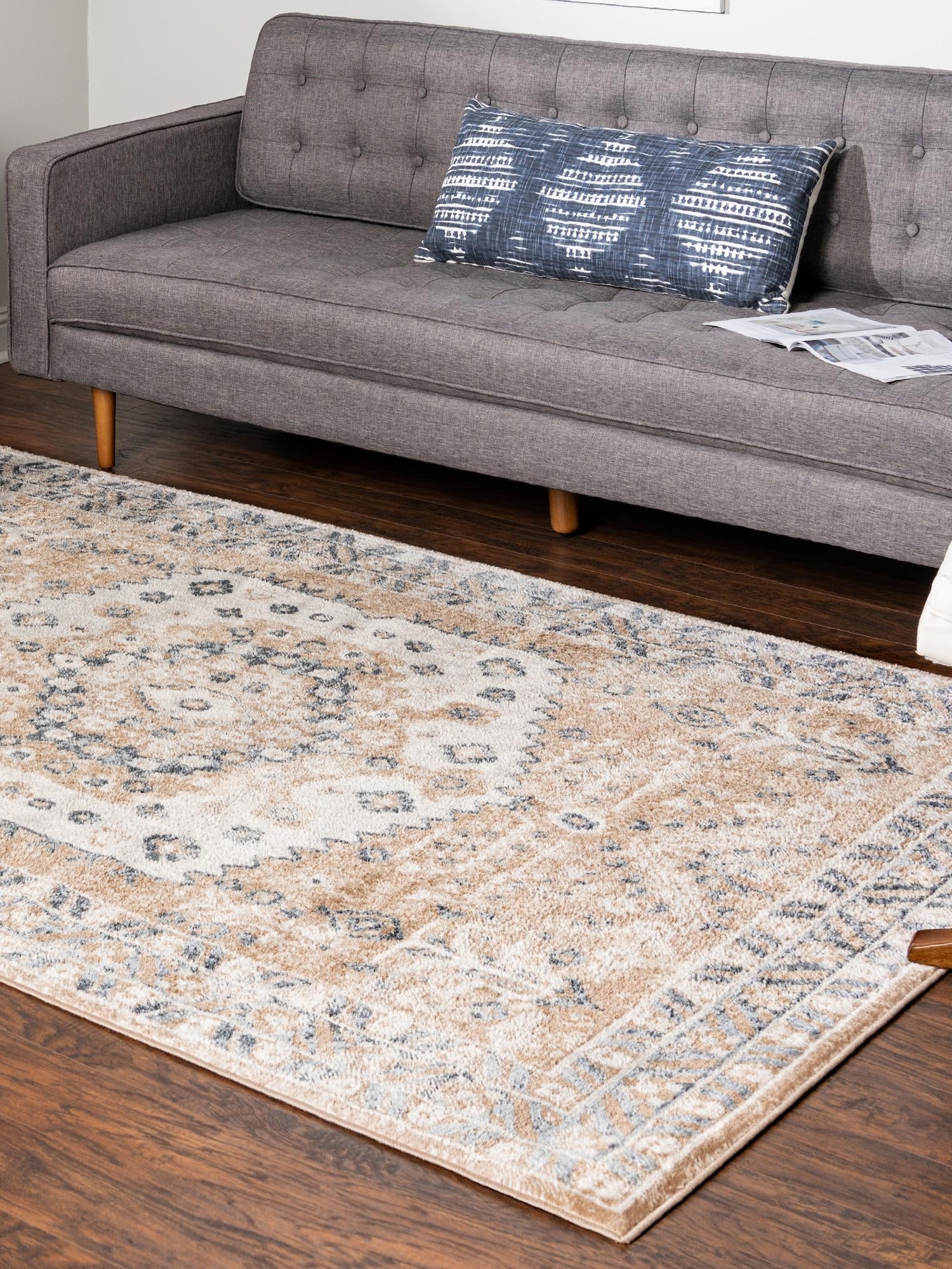 Beige 5' 3 x 8' Oxford Rectangle Area Rug Traditional Design 100% Polypropylene Carpet for Living Room, Bedrooms, Dining, Office for Sale at Rug Engine