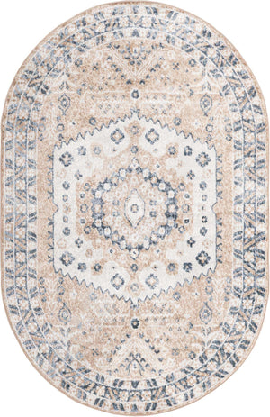 Beige 5' x 8' Oxford Oval Area Rug
