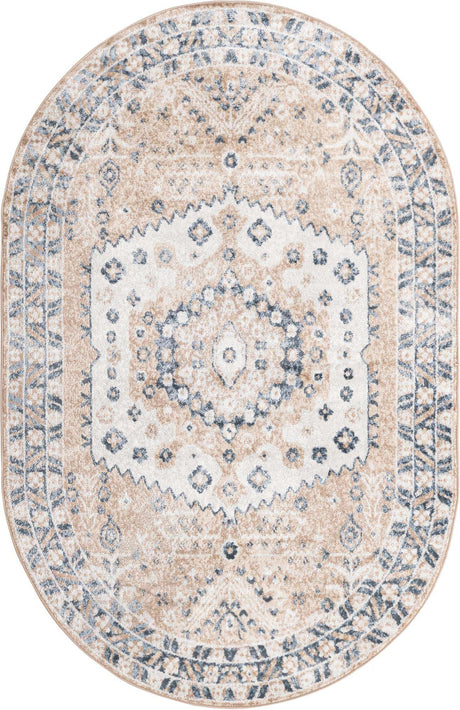Beige 5' x 8' Oxford Oval Area Rug
