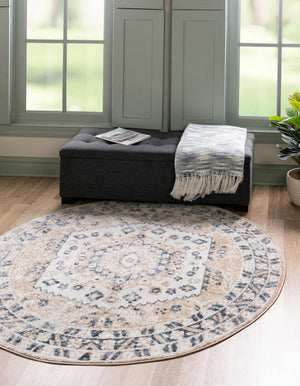 Beige 3' x 3' Oxford Round Area Rug