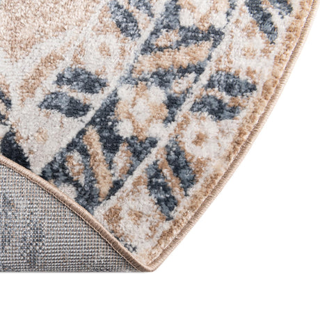 Beige 7' x 7' Oxford Round Area Rug Traditional Design 100% Polypropylene Carpet for Living Room, Bedrooms, Dining, Office for Sale at Rug Engine