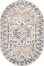Beige 4' 1 x 6' 1 Oxford Oval Area Rug Traditional Design 100% Polypropylene Carpet for Living Room, Bedrooms, Dining, Office for Sale at Rug Engine