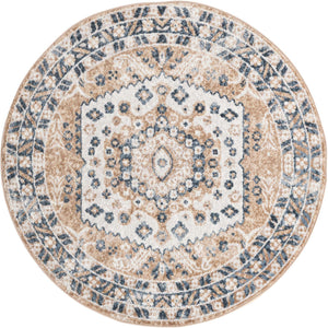 Beige 3' x 3' Oxford Round Area Rug