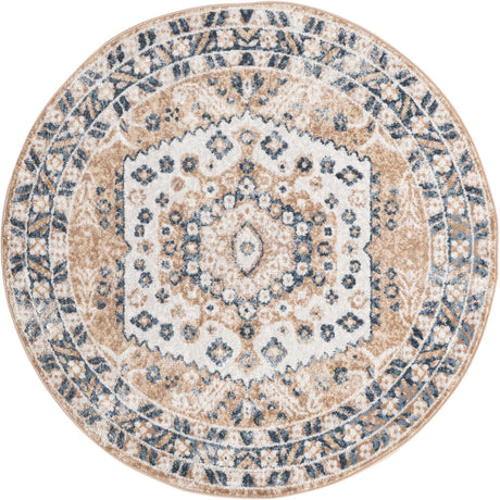 Beige 3' x 3' Oxford Round Area Rug