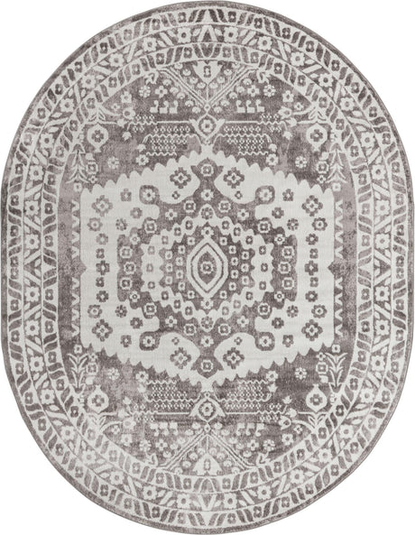 Gray 8' x 10' Oxford Oval Area Rug Traditional Design 100% Polypropylene Carpet for Living Room, Bedrooms, Dining, Office for Sale at Rug Engine