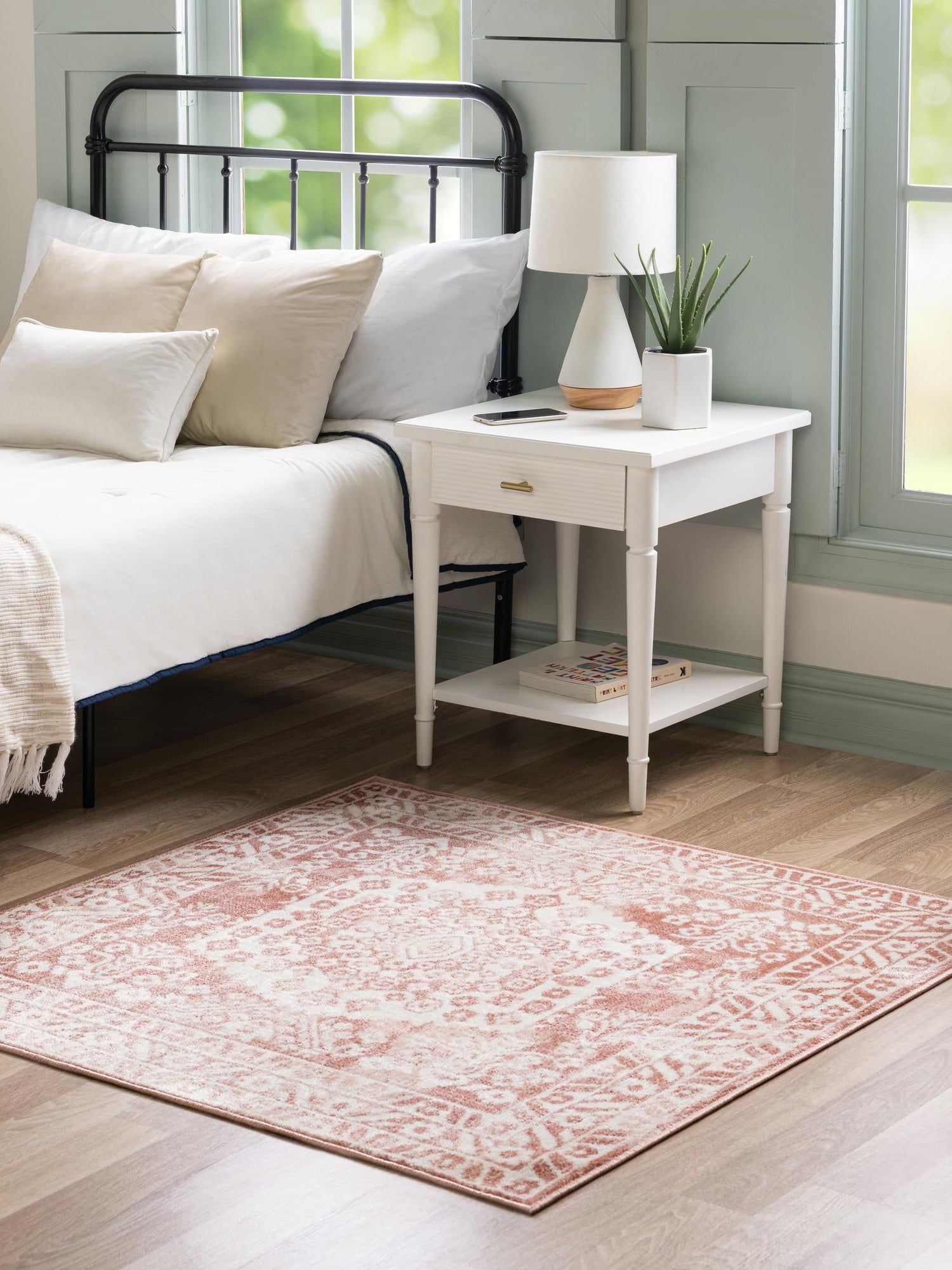 Pink 4' x 4' Oxford Square Area Rug Traditional Design 100% Polypropylene Carpet for Living Room, Bedrooms, Dining, Office for Sale at Rug Engine