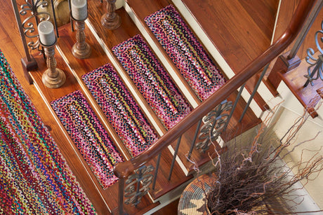 13 pcs Multicolor 0' 9 x 2' 6 Braided Chindi Indoor Stair Treads Accent Area Rug Staircase Set 100% Cotton Hand Braided Natural Eco-Friendly Boho Style Modern Carpet for Living Rooms Dining Office Dorm for Sale at Rug Engine
