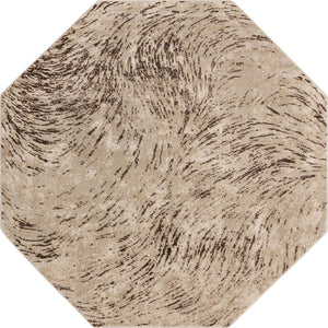 Brown 7' x 7' Oasis Octagon Area Rug 65% Polypropylene & 35% Polyester Contemporary Carpet for Living Rooms, Bedroom, Kitchen, Dining, Office for Sale at Rug Engine
