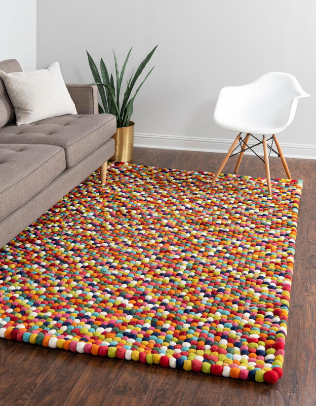 Multicolor 8' x 10' Felt Ball Rectangle Area Rug Stunning All Natural 100% Wool Luxury Hand Woven Carpet for Modern Home Interiors Soft Touch Marshmallow Rug for Sale at Rug Engine