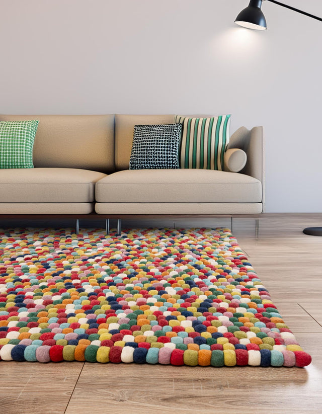 Multicolor 6' 1 x 9' Felt Ball Rectangle Area Rug Stunning All Natural 100% Wool Luxury Hand Woven Carpet for Modern Home Interiors Soft Touch Marshmallow Rug for Sale at Rug Engine