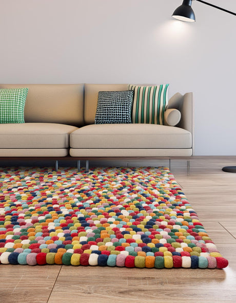 Multicolor 7' 1 x 10' Felt Ball Rectangle Area Rug Stunning All Natural 100% Wool Luxury Hand Woven Carpet for Modern Home Interiors Soft Touch Marshmallow Rug for Sale at Rug Engine