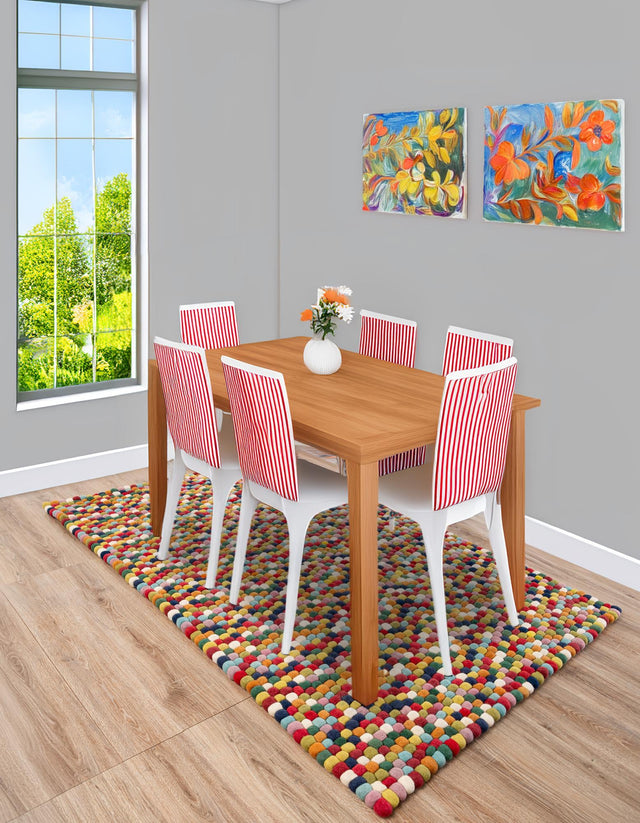 Multicolor 4' 1 x 6' 1 Felt Ball Rectangle Area Rug Stunning All Natural 100% Wool Luxury Hand Woven Carpet for Modern Home Interiors Soft Touch Marshmallow Rug for Sale at Rug Engine