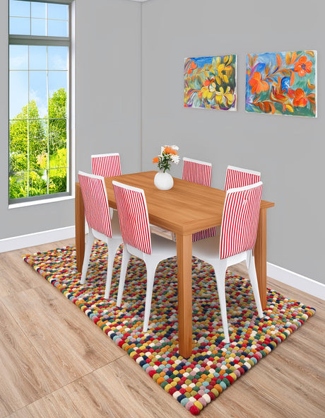 Multicolor 3' 3 x 5' 3 Felt Ball Rectangle Area Rug Stunning All Natural 100% Wool Luxury Hand Woven Carpet for Modern Home Interiors Soft Touch Marshmallow Rug for Sale at Rug Engine