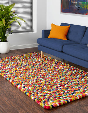 Multicolor 6' 1 x 9' Felt Ball Rectangle Area Rug Stunning All Natural 100% Wool Luxury Hand Woven Carpet for Modern Home Interiors Soft Touch Marshmallow Rug for Sale at Rug Engine