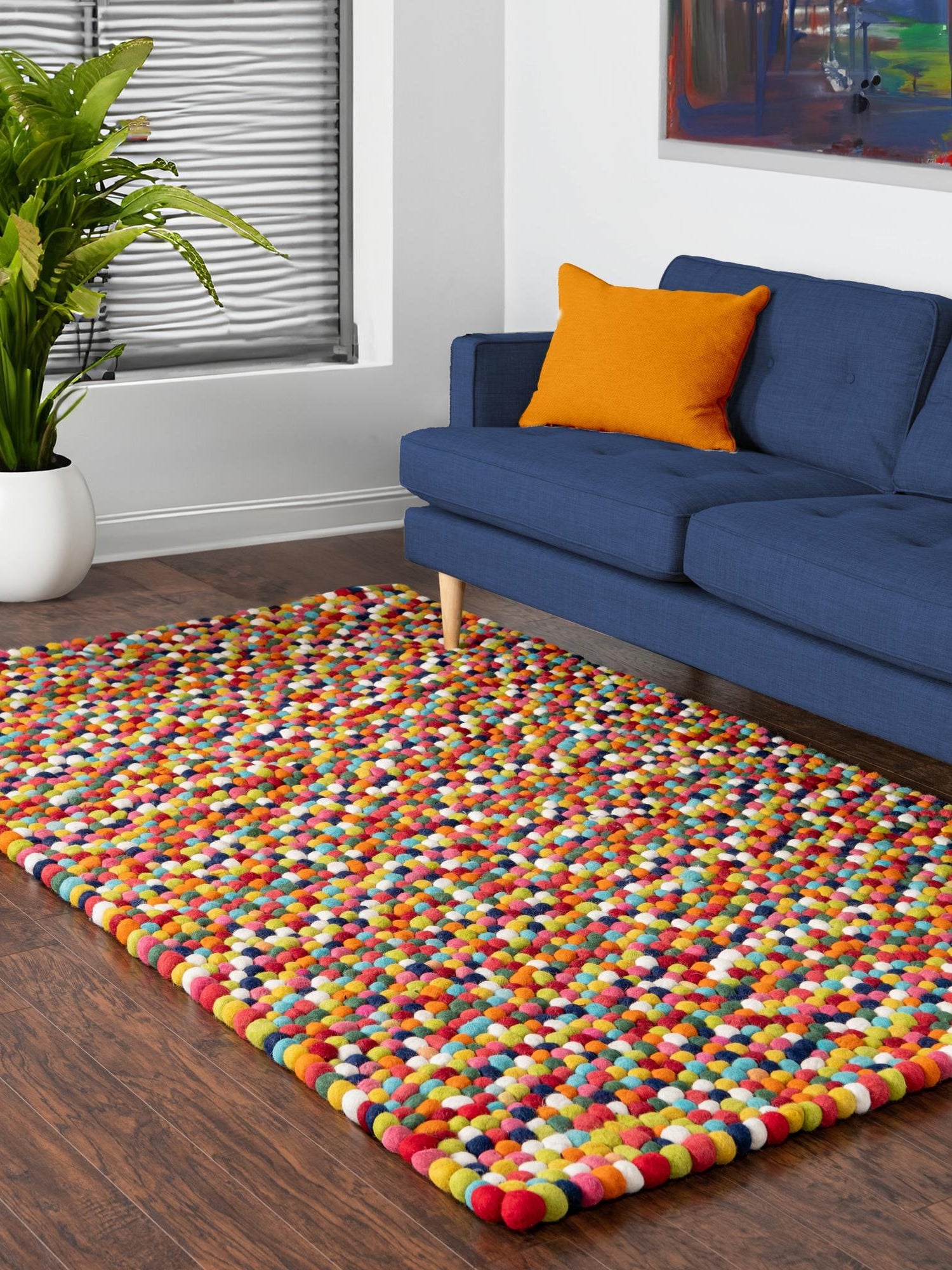 Multicolor 8' x 10' Felt Ball Rectangle Area Rug Stunning All Natural 100% Wool Luxury Hand Woven Carpet for Modern Home Interiors Soft Touch Marshmallow Rug for Sale at Rug Engine