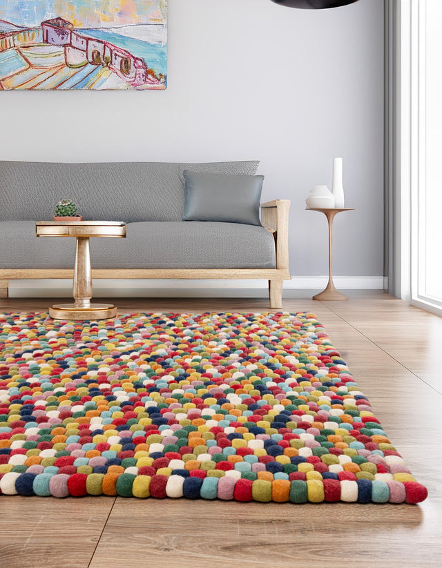 Multicolor 8' x 10' Felt Ball Rectangle Area Rug Stunning All Natural 100% Wool Luxury Hand Woven Carpet for Modern Home Interiors Soft Touch Marshmallow Rug for Sale at Rug Engine