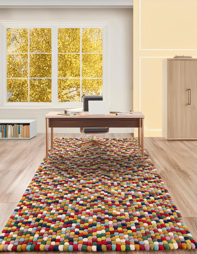 Multicolor 4' 1 x 6' 1 Felt Ball Rectangle Area Rug Stunning All Natural 100% Wool Luxury Hand Woven Carpet for Modern Home Interiors Soft Touch Marshmallow Rug for Sale at Rug Engine