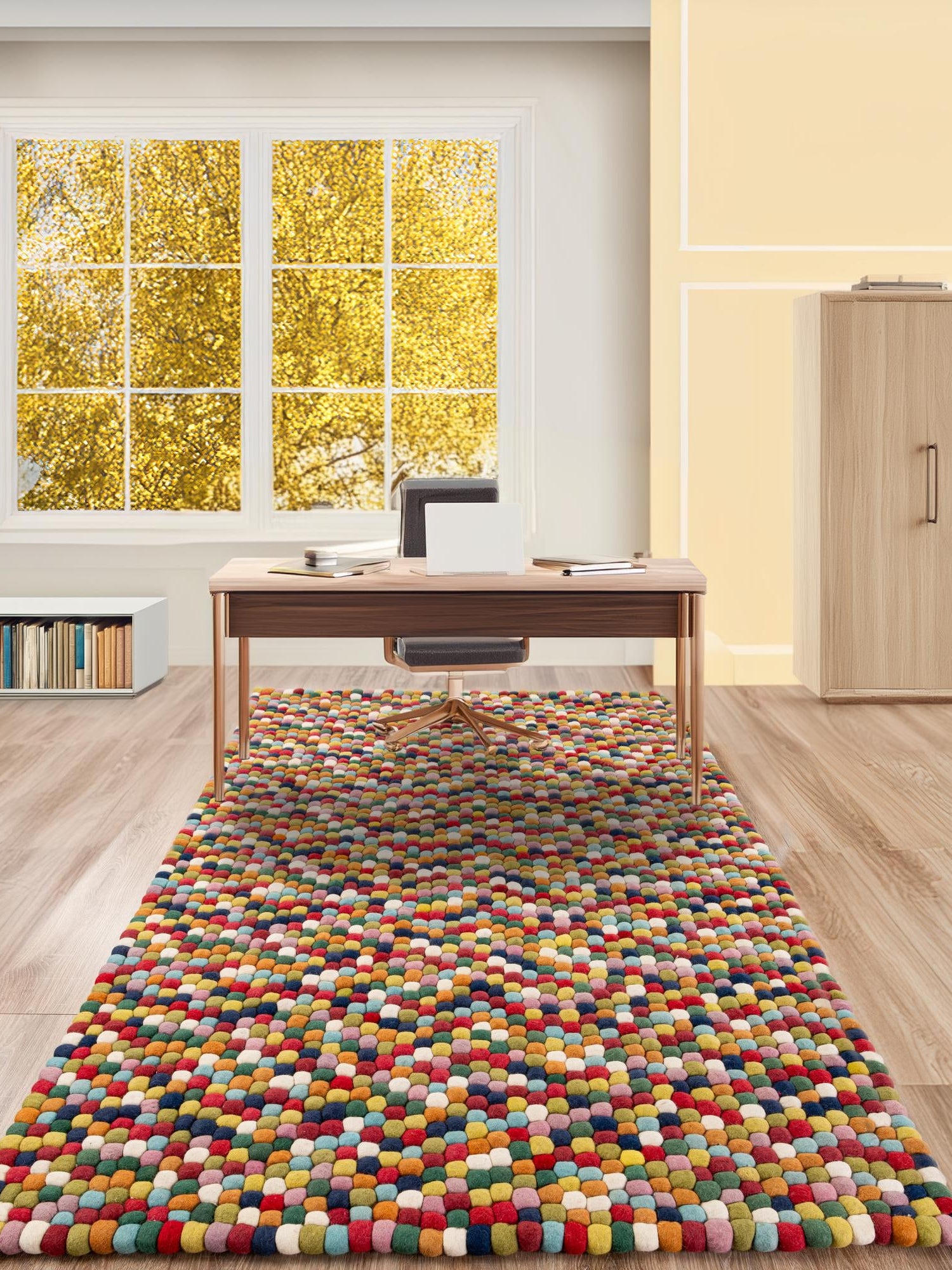 Multicolor 9' x 12' Felt Ball Rectangle Area Rug Stunning All Natural 100% Wool Luxury Hand Woven Carpet for Modern Home Interiors Soft Touch Marshmallow Rug for Sale at Rug Engine