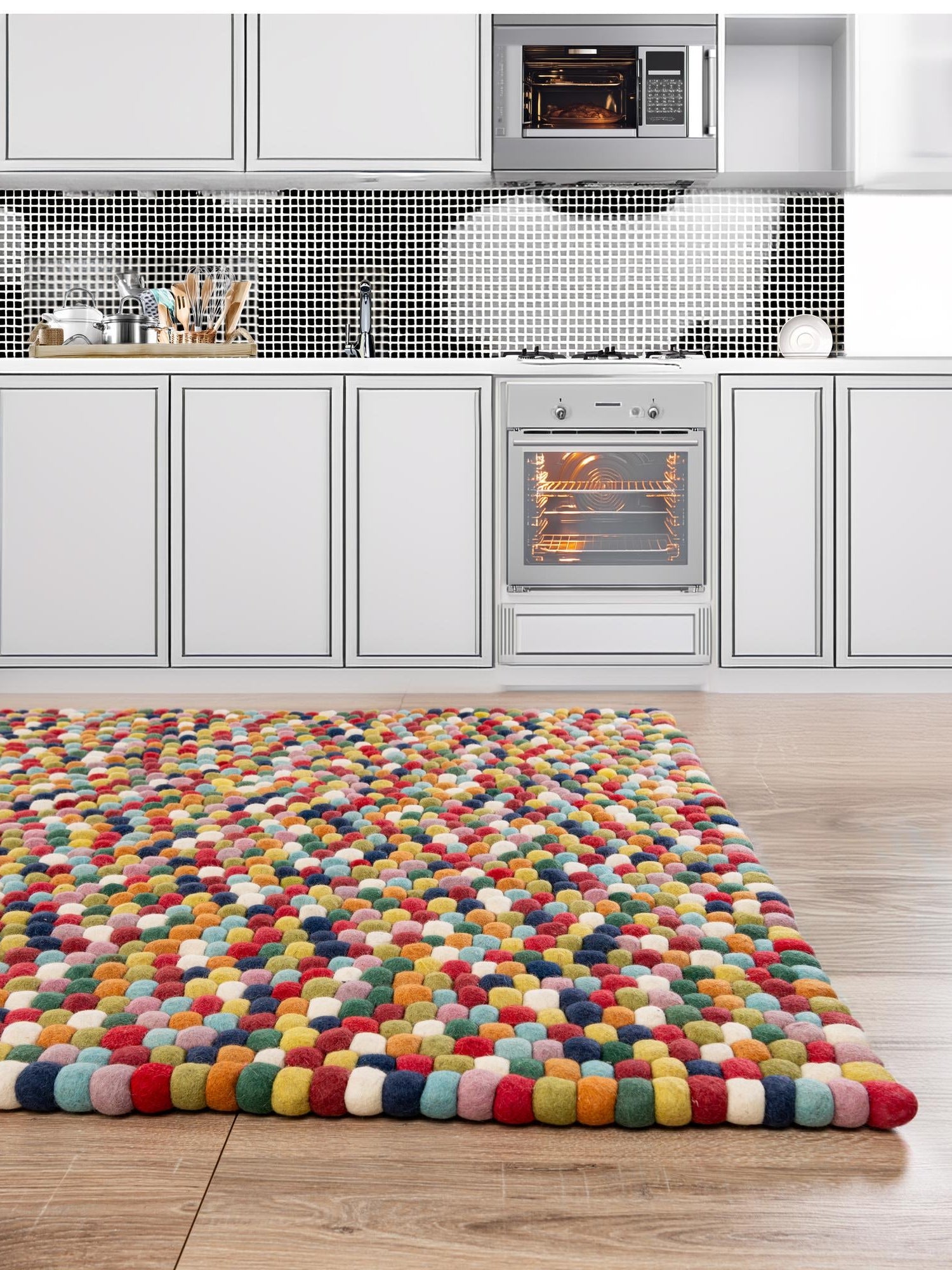 Multicolor 8' x 10' Felt Ball Rectangle Area Rug Stunning All Natural 100% Wool Luxury Hand Woven Carpet for Modern Home Interiors Soft Touch Marshmallow Rug for Sale at Rug Engine