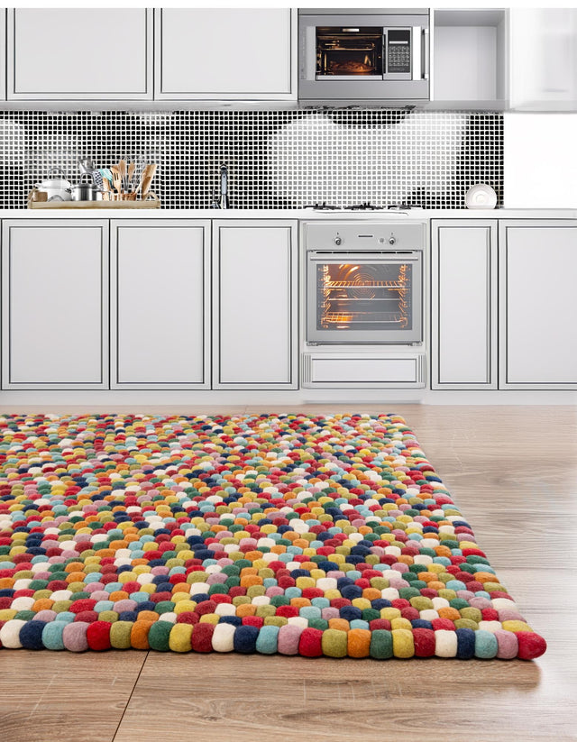 Multicolor 2' 2 x 3' 1 Felt Ball Rectangle Area Rug Stunning All Natural 100% Wool Luxury Hand Woven Carpet for Modern Home Interiors Soft Touch Marshmallow Rug for Sale at Rug Engine