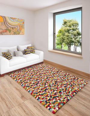 Multicolor 7' 1 x 10' Felt Ball Rectangle Area Rug Stunning All Natural 100% Wool Luxury Hand Woven Carpet for Modern Home Interiors Soft Touch Marshmallow Rug for Sale at Rug Engine