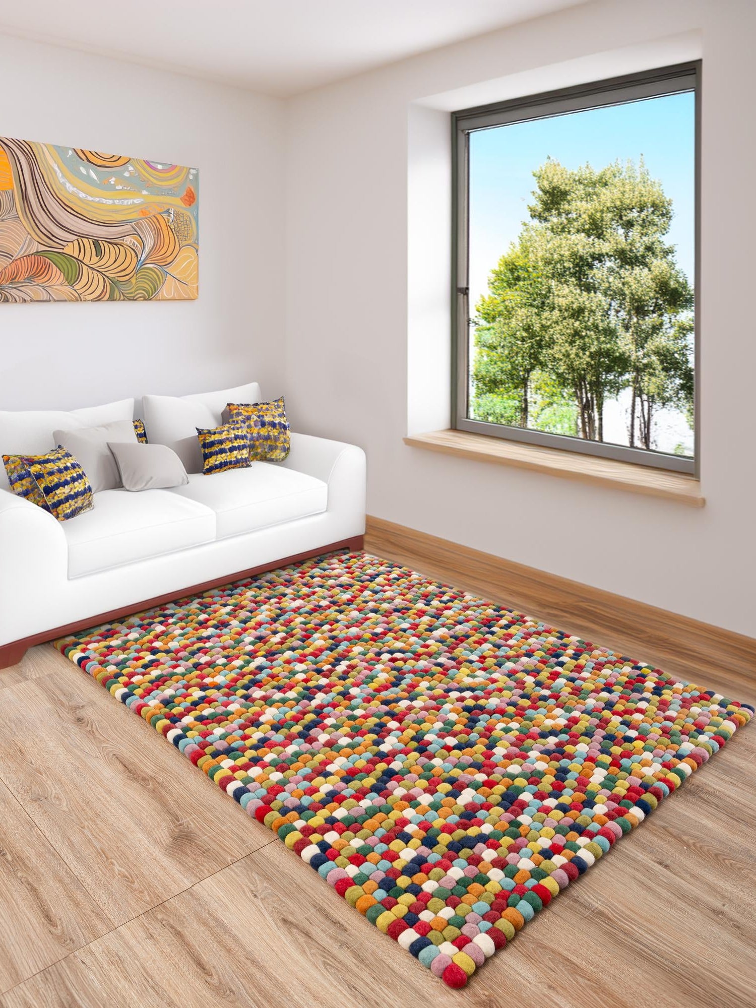 Multicolor 8' x 10' Felt Ball Rectangle Area Rug Stunning All Natural 100% Wool Luxury Hand Woven Carpet for Modern Home Interiors Soft Touch Marshmallow Rug for Sale at Rug Engine