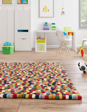 Multicolor 4' 1 x 6' 1 Felt Ball Rectangle Area Rug Stunning All Natural 100% Wool Luxury Hand Woven Carpet for Modern Home Interiors Soft Touch Marshmallow Rug for Sale at Rug Engine