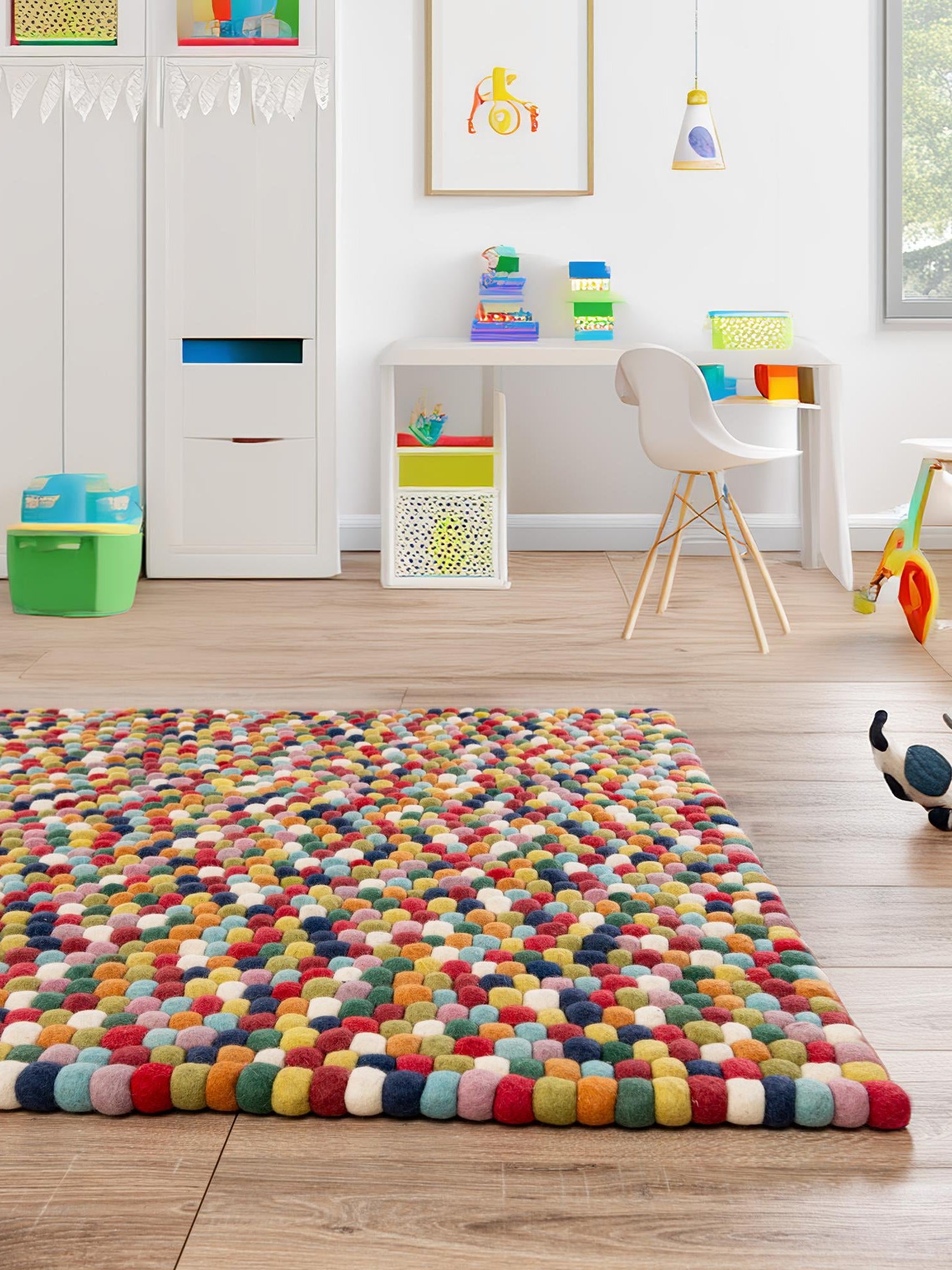 Multicolor 2' 2 x 3' 1 Felt Ball Rectangle Area Rug Stunning All Natural 100% Wool Luxury Hand Woven Carpet for Modern Home Interiors Soft Touch Marshmallow Rug for Sale at Rug Engine