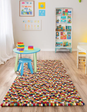Multicolor 4' 1 x 6' 1 Felt Ball Rectangle Area Rug Stunning All Natural 100% Wool Luxury Hand Woven Carpet for Modern Home Interiors Soft Touch Marshmallow Rug for Sale at Rug Engine