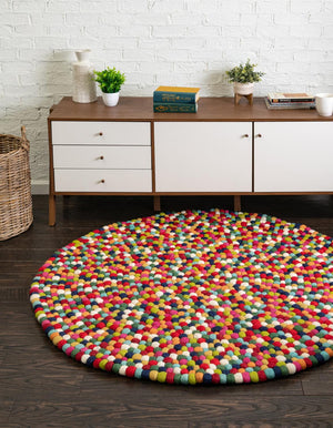 Multicolor 10' x 10' Felt Ball Round Area Rug Stunning All Natural 100% Wool Luxury Hand Woven Carpet for Modern Home Interiors Soft Touch Marshmallow Rug for Sale at Rug Engine