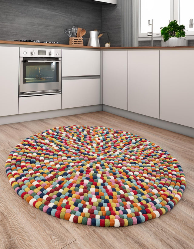 Multicolor 3' 3 x 3' 3 Felt Ball Round Area Rug Stunning All Natural 100% Wool Luxury Hand Woven Carpet for Modern Home Interiors Soft Touch Marshmallow Rug for Sale at Rug Engine