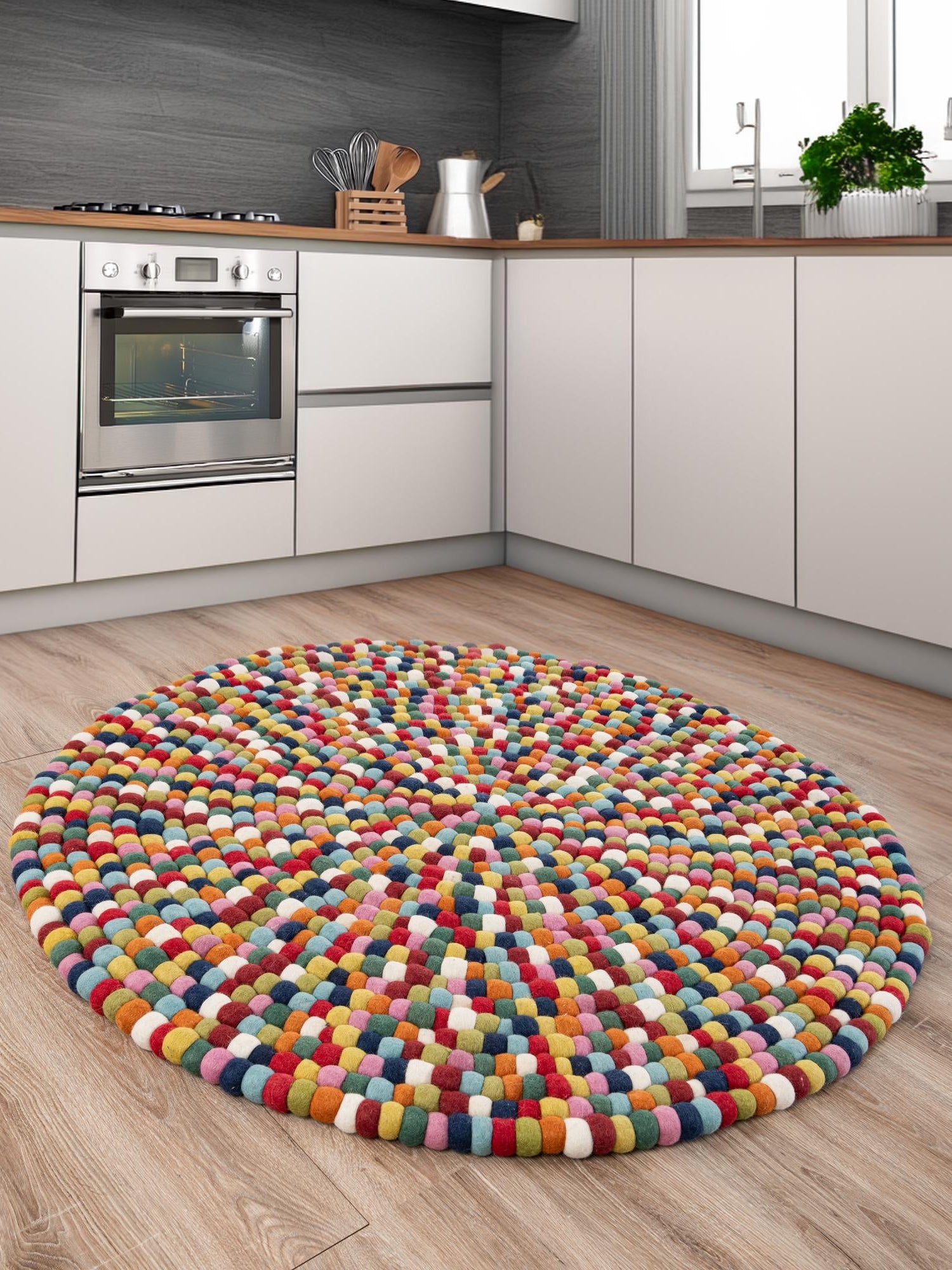 Multicolor 10' x 10' Felt Ball Round Area Rug Stunning All Natural 100% Wool Luxury Hand Woven Carpet for Modern Home Interiors Soft Touch Marshmallow Rug for Sale at Rug Engine