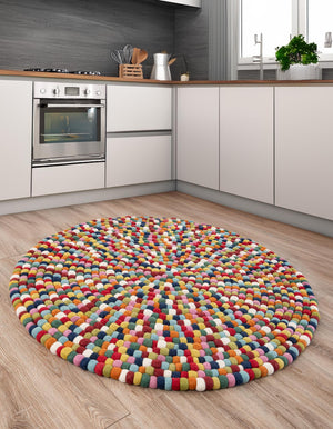 Multicolor 10' x 10' Felt Ball Round Area Rug Stunning All Natural 100% Wool Luxury Hand Woven Carpet for Modern Home Interiors Soft Touch Marshmallow Rug for Sale at Rug Engine