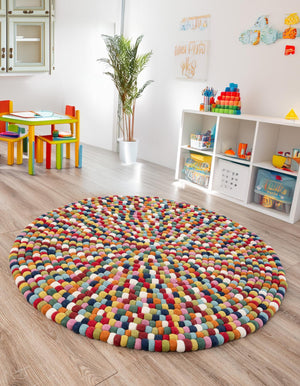 Multicolor 10' x 10' Felt Ball Round Area Rug Stunning All Natural 100% Wool Luxury Hand Woven Carpet for Modern Home Interiors Soft Touch Marshmallow Rug for Sale at Rug Engine