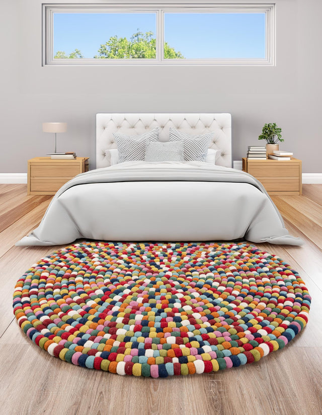 Multicolor 3' 3 x 3' 3 Felt Ball Round Area Rug Stunning All Natural 100% Wool Luxury Hand Woven Carpet for Modern Home Interiors Soft Touch Marshmallow Rug for Sale at Rug Engine