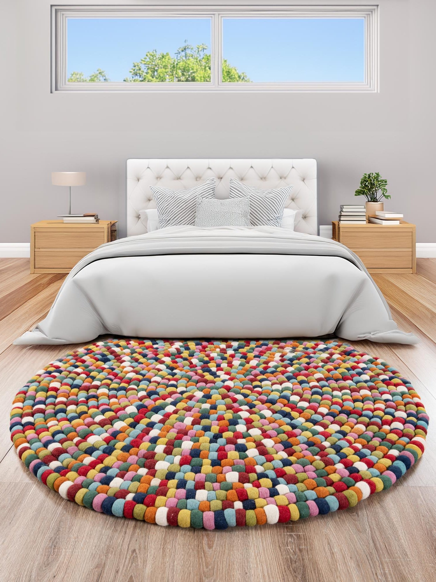Multicolor 10' x 10' Felt Ball Round Area Rug Stunning All Natural 100% Wool Luxury Hand Woven Carpet for Modern Home Interiors Soft Touch Marshmallow Rug for Sale at Rug Engine