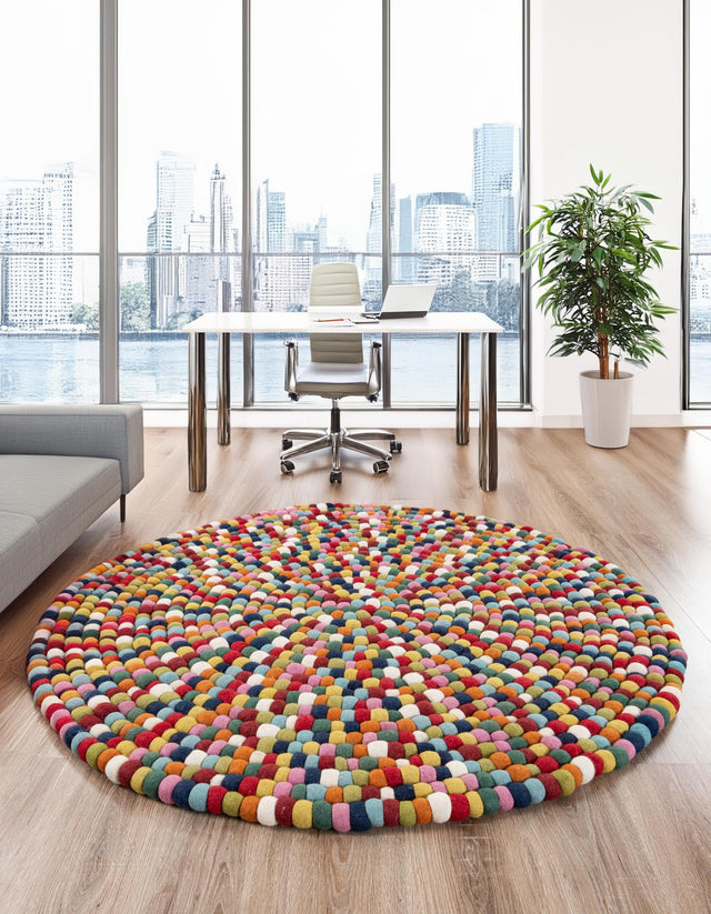Multicolor 3' 3 x 3' 3 Felt Ball Round Area Rug Stunning All Natural 100% Wool Luxury Hand Woven Carpet for Modern Home Interiors Soft Touch Marshmallow Rug for Sale at Rug Engine