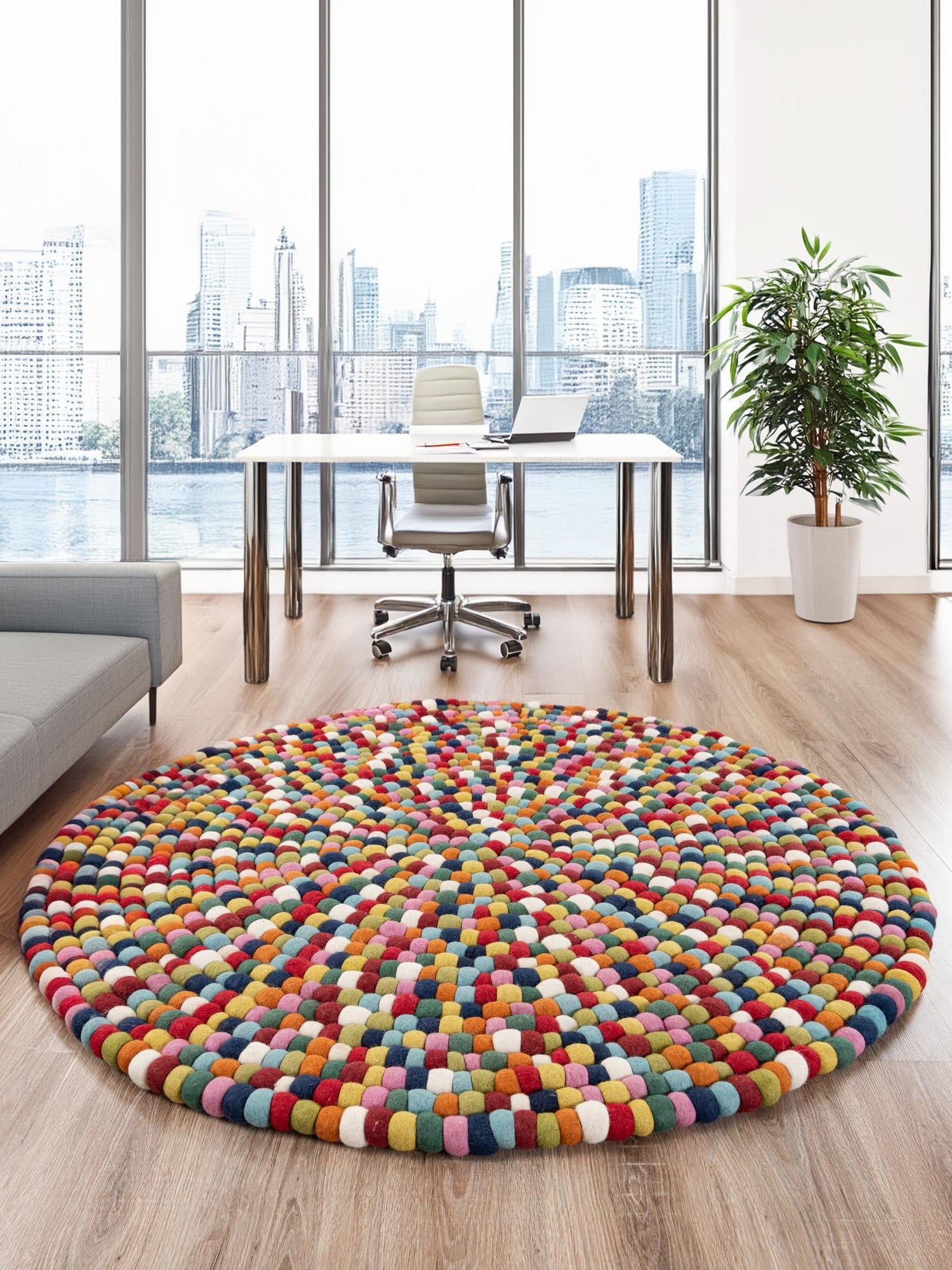 Multicolor 6' 1 x 6' 1 Felt Ball Round Area Rug Stunning All Natural 100% Wool Luxury Hand Woven Carpet for Modern Home Interiors Soft Touch Marshmallow Rug for Sale at Rug Engine