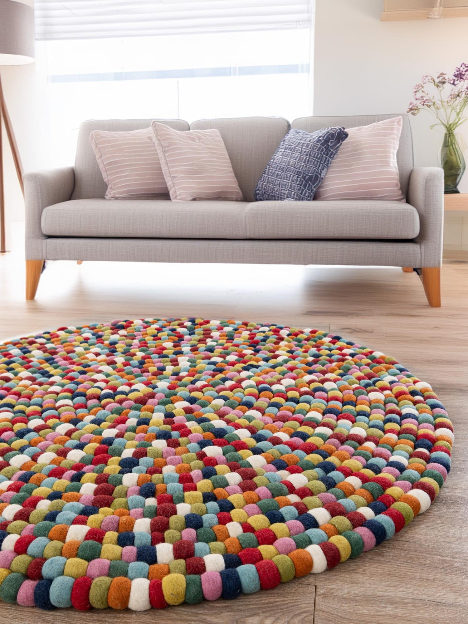 Multicolor 10' x 10' Felt Ball Round Area Rug Stunning All Natural 100% Wool Luxury Hand Woven Carpet for Modern Home Interiors Soft Touch Marshmallow Rug for Sale at Rug Engine