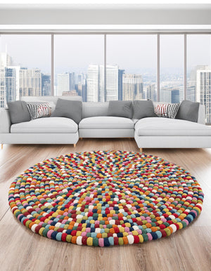 Multicolor 7' 10 x 7' 10 Felt Ball Round Area Rug Stunning All Natural 100% Wool Luxury Hand Woven Carpet for Modern Home Interiors Soft Touch Marshmallow Rug for Sale at Rug Engine