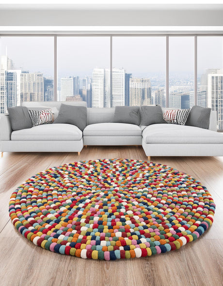 Multicolor 7' 10 x 7' 10 Felt Ball Round Area Rug Stunning All Natural 100% Wool Luxury Hand Woven Carpet for Modern Home Interiors Soft Touch Marshmallow Rug for Sale at Rug Engine