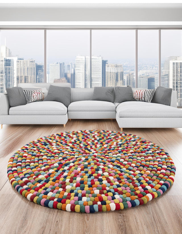 Multicolor 10' x 10' Felt Ball Round Area Rug Stunning All Natural 100% Wool Luxury Hand Woven Carpet for Modern Home Interiors Soft Touch Marshmallow Rug for Sale at Rug Engine