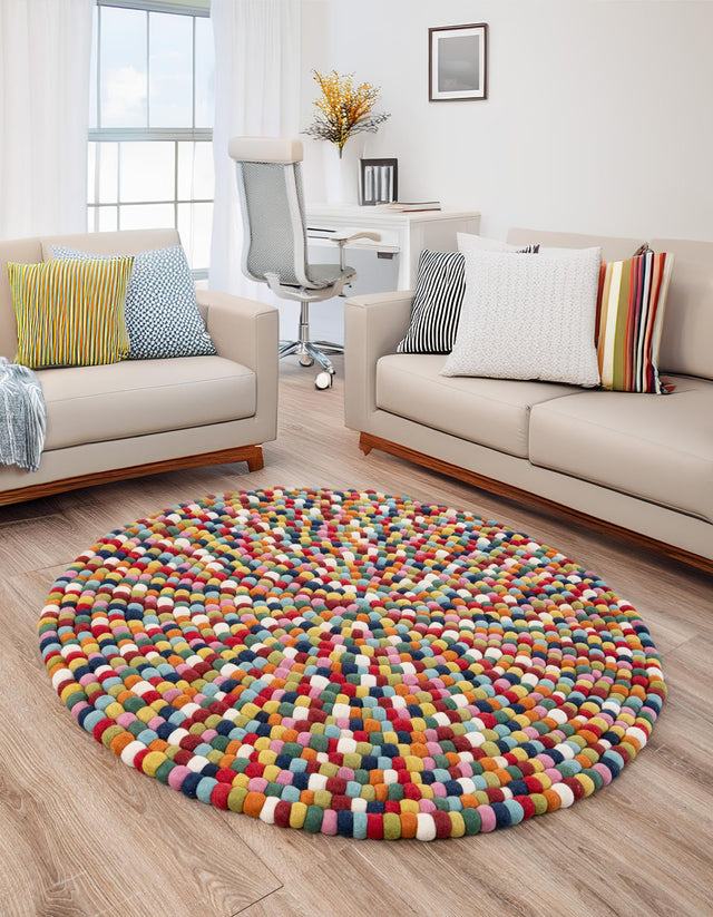 Multicolor 7' 10 x 7' 10 Felt Ball Round Area Rug Stunning All Natural 100% Wool Luxury Hand Woven Carpet for Modern Home Interiors Soft Touch Marshmallow Rug for Sale at Rug Engine