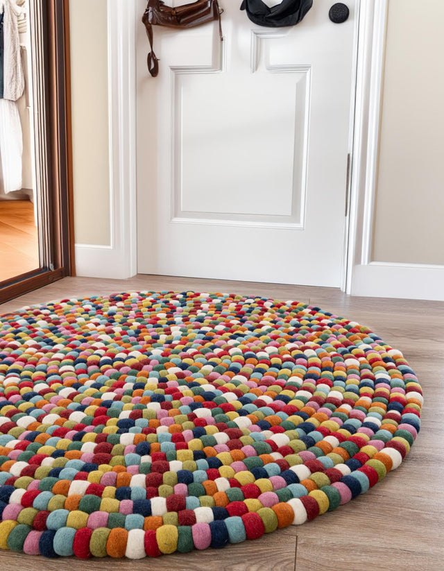 Multicolor 6' 1 x 6' 1 Felt Ball Round Area Rug Stunning All Natural 100% Wool Luxury Hand Woven Carpet for Modern Home Interiors Soft Touch Marshmallow Rug for Sale at Rug Engine